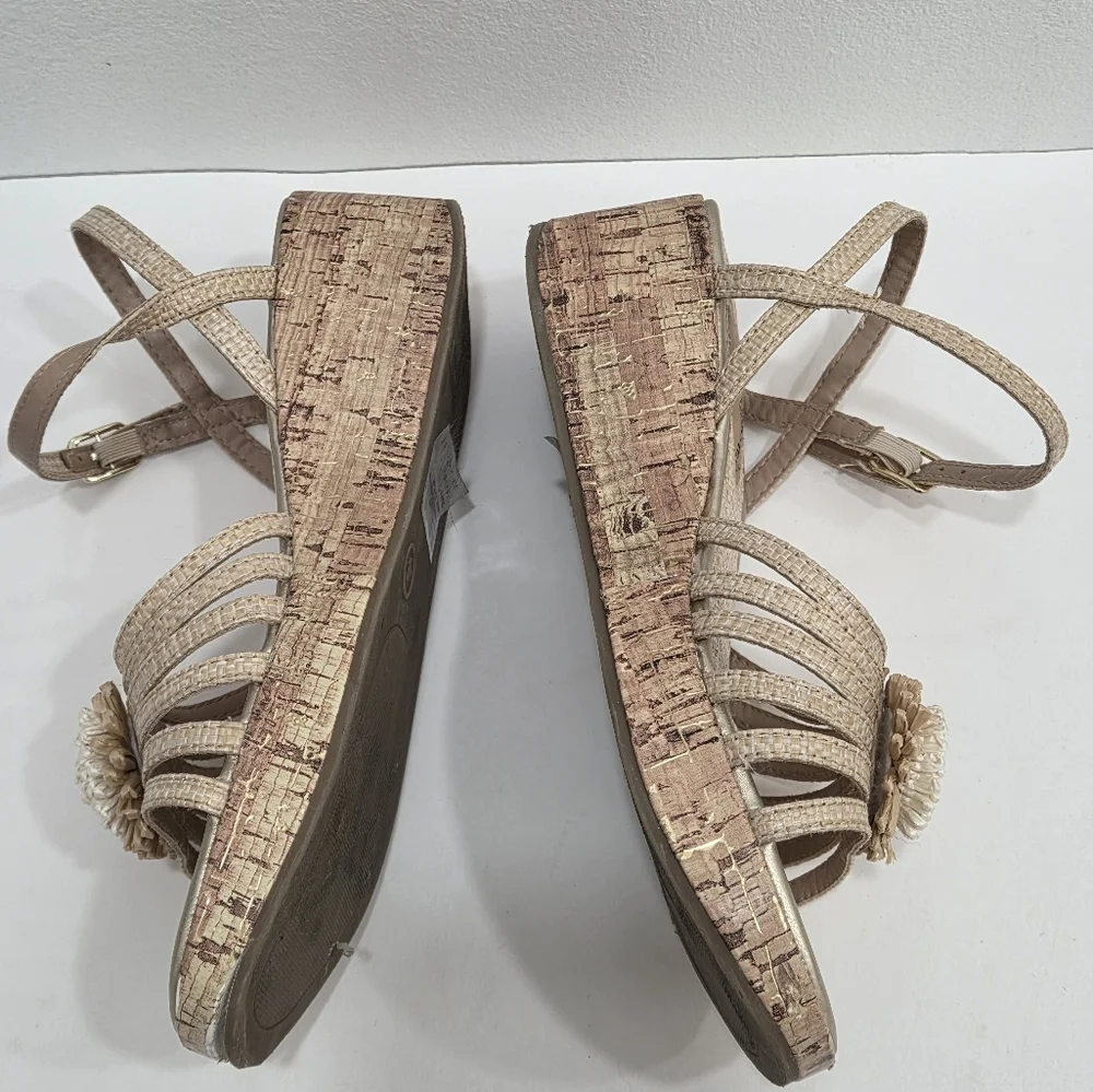 Self Esteem Beige Braided wedges Sandals Sz 4 Big Girls